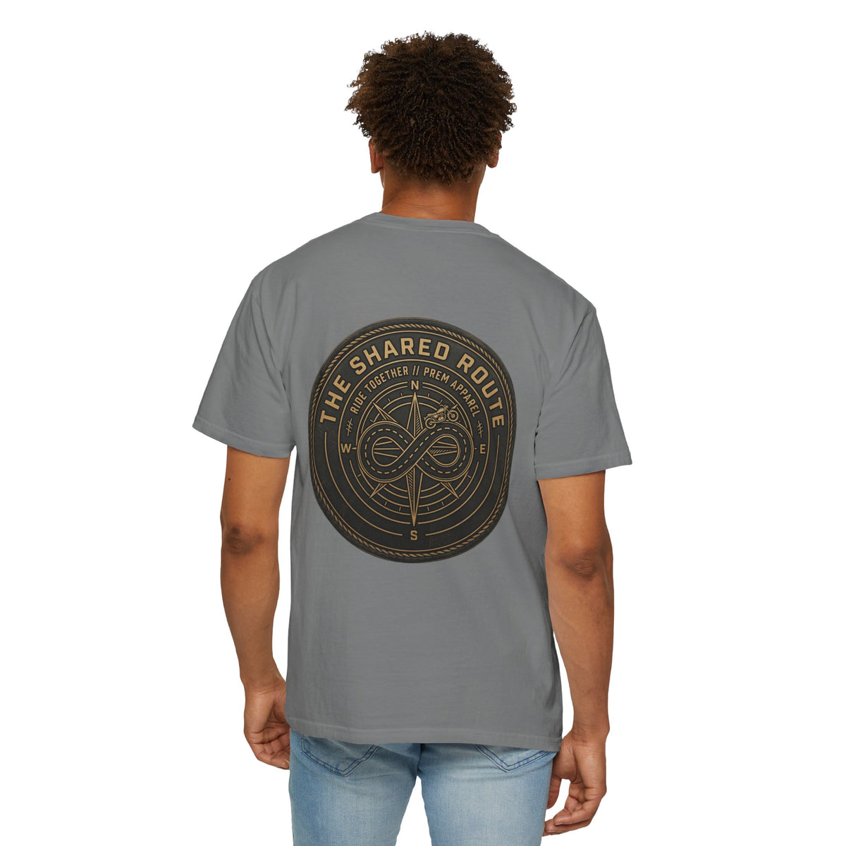 Shared Route Compass T‑Shirt — Vintage Infinity Map Graphic