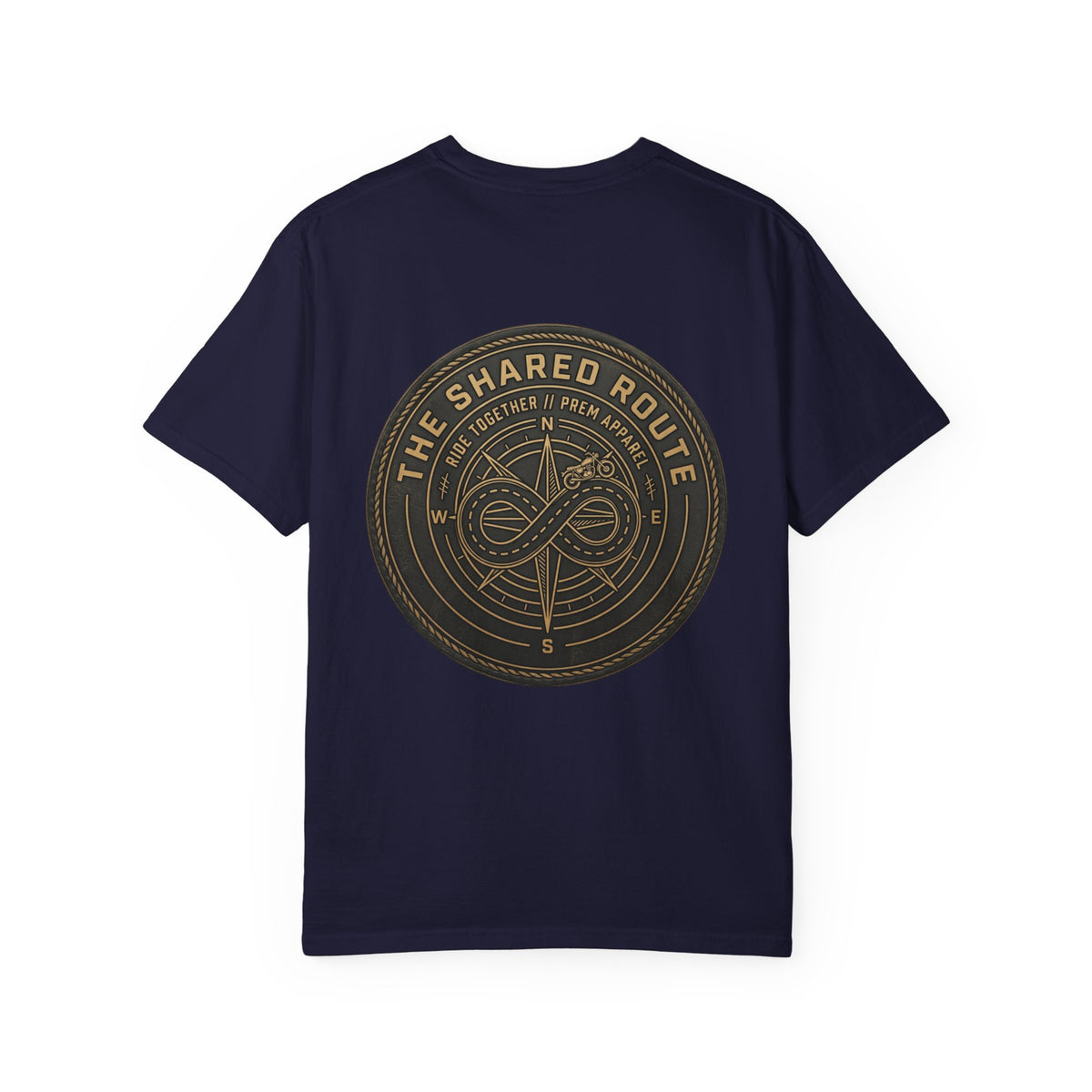 Shared Route Compass T‑Shirt — Vintage Infinity Map Graphic
