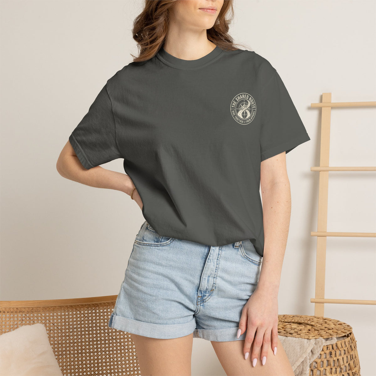 Shared Route Compass T‑Shirt — Vintage Infinity Map Graphic