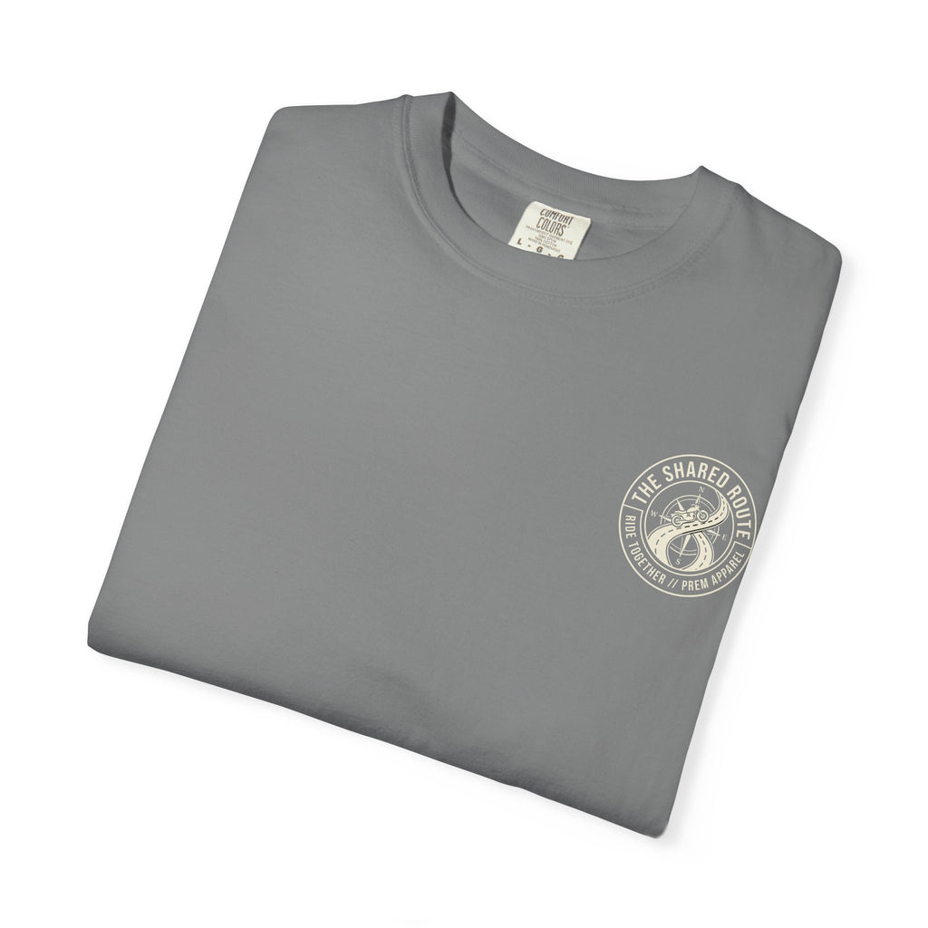 Shared Route Compass T‑Shirt — Vintage Infinity Map Graphic