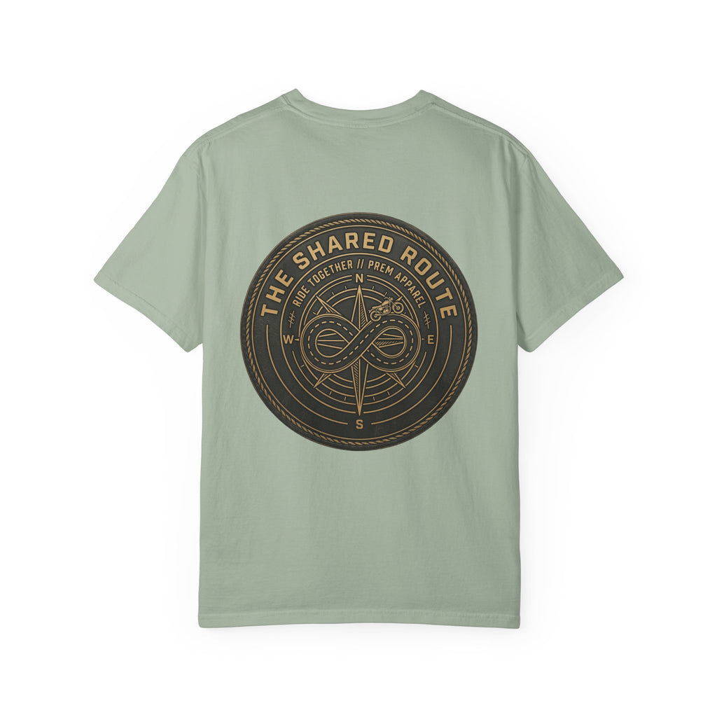 Shared Route Compass T‑Shirt — Vintage Infinity Map Graphic