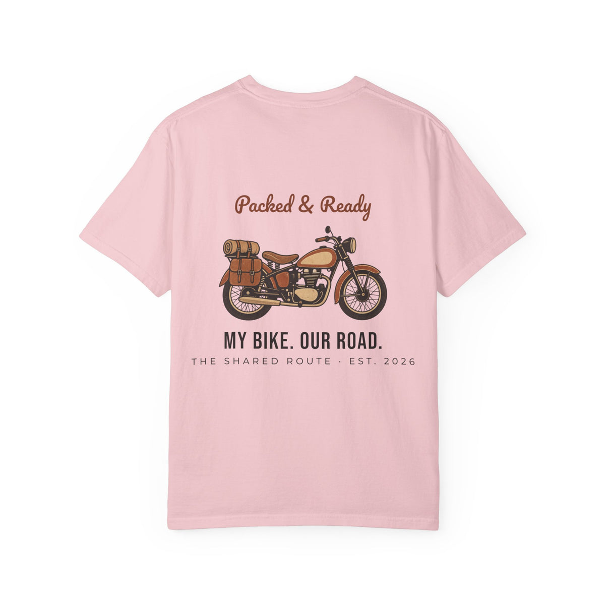 Motorcycle T-Shirt — "Packed & Ready" Vintage Bike Tee (My Bike. Our Road.)